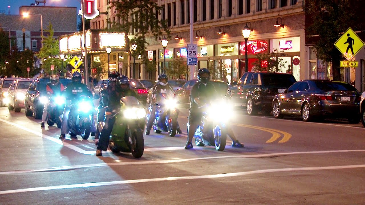 Motorcycle gang rev their engines in the Delmar Loop!