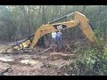 Stuck Trackhoe Excavator Buried Rental Disaster Caterpillar Part 1…