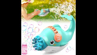 Dolphin Gatling Bubble Gun, 10-Holes Electric Bubble Maker with 1 Bubble Solution,