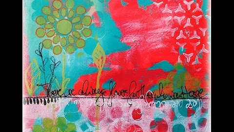 Art Journal Page - Reds and Greens - Tutorial (Dylusions Paint, Stencils, Pastel Pencils)