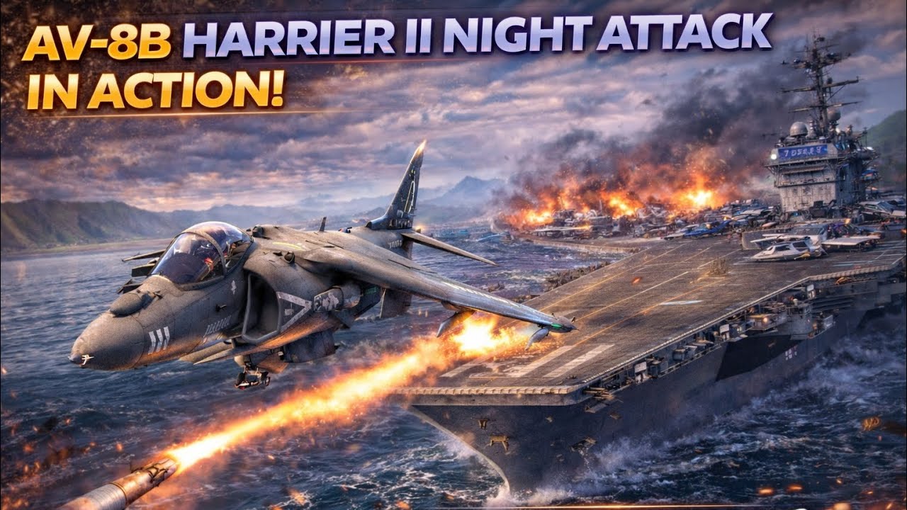 航空機・ヘリコプター AV-8B HARRIER II NIGHT ATTACK AV-8B Harrier II Night Attack in Action 🔥✊ USS Midway CV-41
