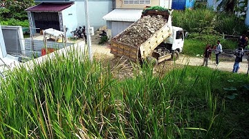 Amazing New PROJECT!! LANDFILL Delete Flooded Area Deep Land Use Komatsu Dozer D20A & 5Ton Truck.