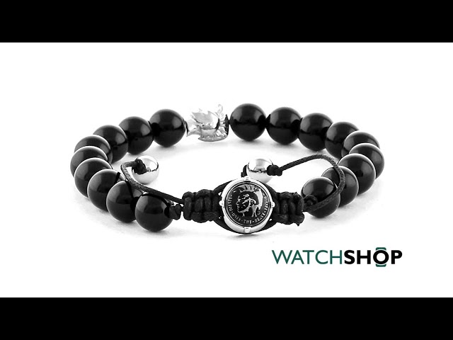 Diesel Men's Stainless-Steel and Black Line Agate Bead Bracelet - DX1101040  - Watch Station