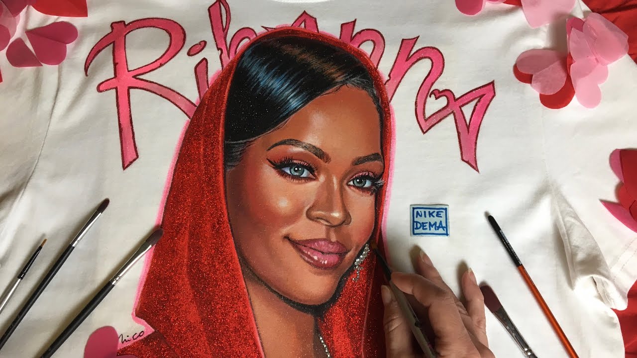 PAINTING RIHANNA ON WHITE T-SHIRT #rihanna #fabricpainting