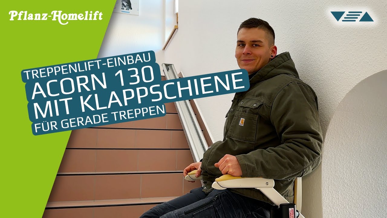 Treppenlift-Einbau: Acorn 130 mit Klappschiene ▽△ – Die Lösung für gerade Treppen