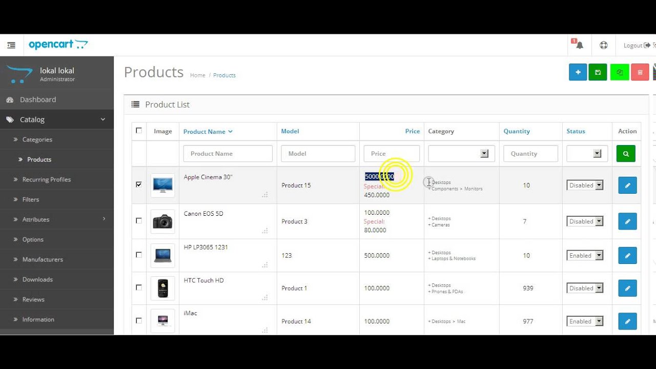 Opencart 2x - Admin Filter Products By Category and Edit List Products ...