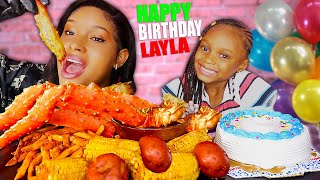HAPPY BIRTHDAY LAYLA + KING CRAB LEGS SEAFOOD BOIL MUKBANG 먹방 | QUEEN BEAST