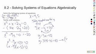 Math 20-1 - Systems of Equations Lesson 2 - Solving Systems Algebraically