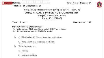 MSC MLT BIOCHEMISTRY 1ST SEM ANALYTICAL AND PHYSICAL BIOCHEMISTRY E DEC 2018 | PTU