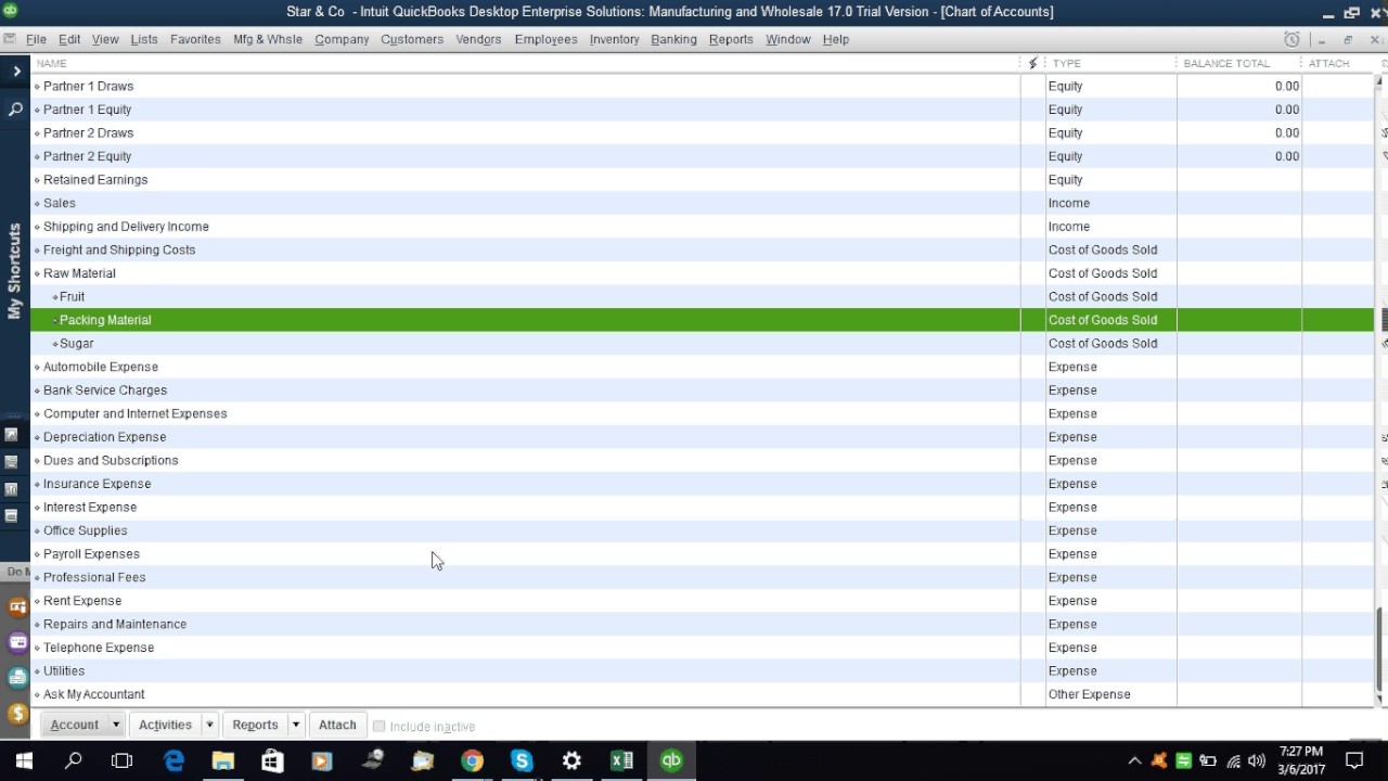 Quickbooks Enterprise Chart Of Accounts