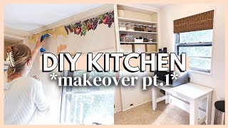 DIY KITCHEN MAKEOVER | removing old wallpaper, fixing damaged walls & *the BEST window shades*