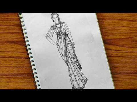 Saree Drawing Beautiful Image - Drawing Skill