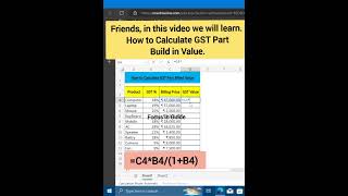 How to calculate GST / Tax part in Billed Value in Excel |MS Excel #viral #trending #soths