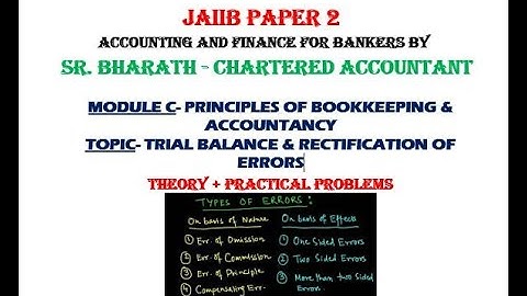 AFB- Module 2- Chapter 5- Trial Balance, Rectification of Errors & Adjusting Entries by CA Bharath
