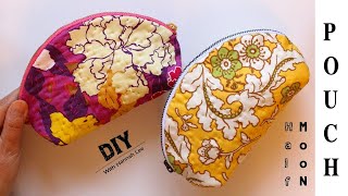 Full How to make a pouch/Half Moon Zipper pouch/Making pattern/Hand Sewing Guide