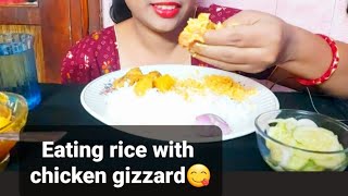 Eating Show Rice With Chicken Gizzad Curry