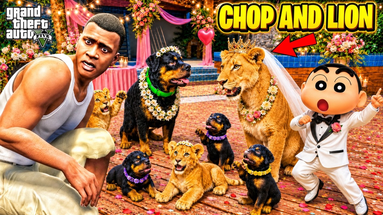 THE LION’S MARRIAGE 獅子の婿入り インドの大運動会 ドスベロ Franklin's Chop Gets Married With White LION in GTA 5 - YouTube