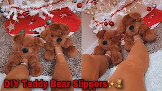 DIY TEDDY BEAR SLIPPERS | HOW TO MAKE TEDDY BEAR SLIPPERS AT HOME ♡
