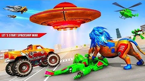 Lion robot Car Jet Game ।। Space Robot Transport Games