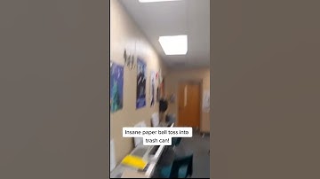 Insane paper ball toss into trash can from across a classroom! #shorts #trickshots #paperball