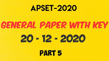 APSET 2021 General Paper 1 with Key which has held on 20th December 2021 | AP SET 2021 Paper 1 Key