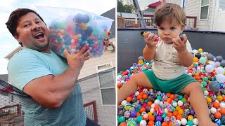 SURPRISING MY TODDLER WITH BOUNCY BALLS ON THE TRAMPOLINE!