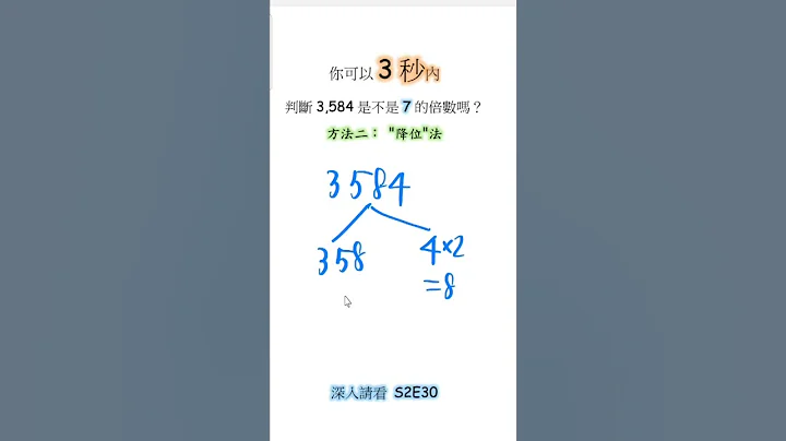 S2E30 Coming Soon (AD3)- Shorts 基礎理論(二) "降位"法: 7的倍數判斷法。紙上的密碼被蟲咬掉了一個數字，寫着8○0,234,567,799，請找出被蟲咬掉的數字 - 天天要聞