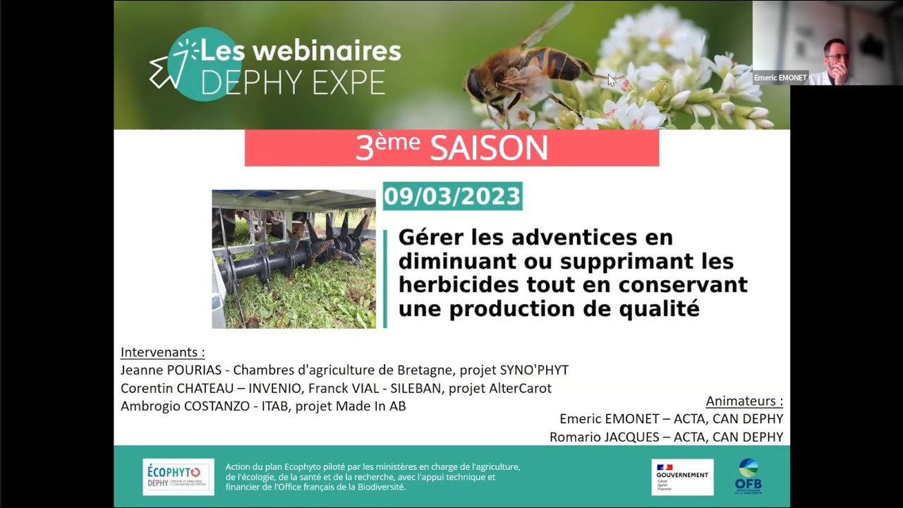 Dephy Webinaire DEPHY EXPE - Gérer les adventices en diminuant ou supprimant ...
