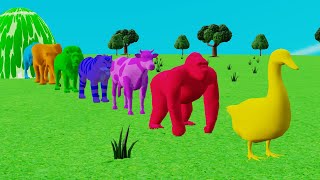 Paint and animals gorilla, Elephant, Duck Cartoon, Lion, Cow Fountain Crossing Wild Animals Game