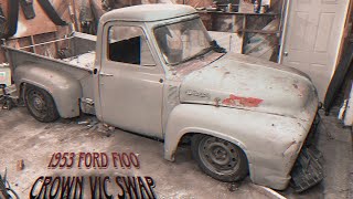 '53 f100 crown vic chassis swap pt. 7: Steering column test fit & window colors