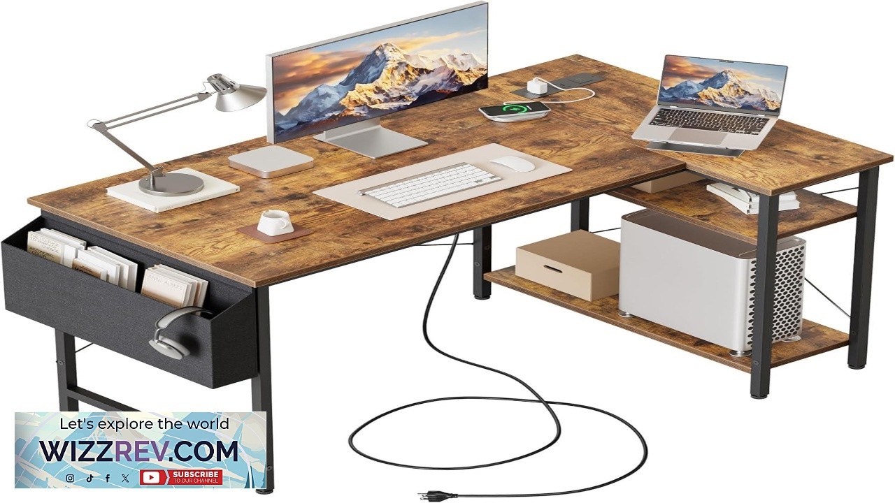 Mericonia Small L Shaped Computer Desk with Power Outlets Gaming Desk