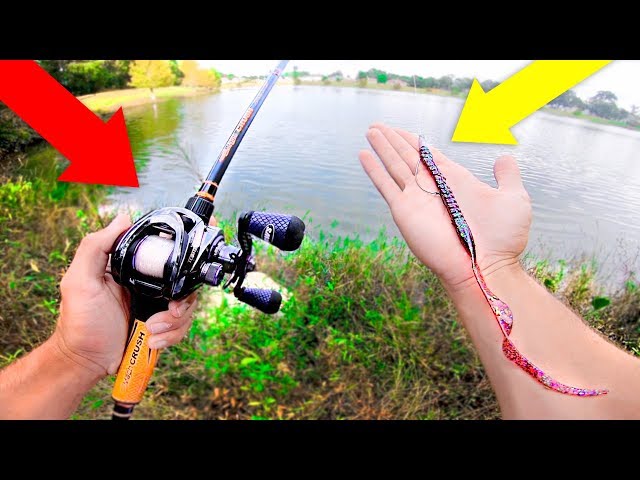 Catching GIANT Bass on BIG Worms (Bank Fishing) 