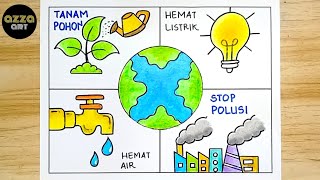 Cara Menggambar Poster Tema Lingkungan 🌱 Environment Day Poster Drawing