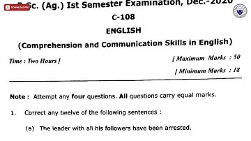BSC 1ST SEM AG ENGLISH COMPREHENSION AND COMMUNICATION SKILLS IN ENGLISH AC DEC 2020 | DBRAU