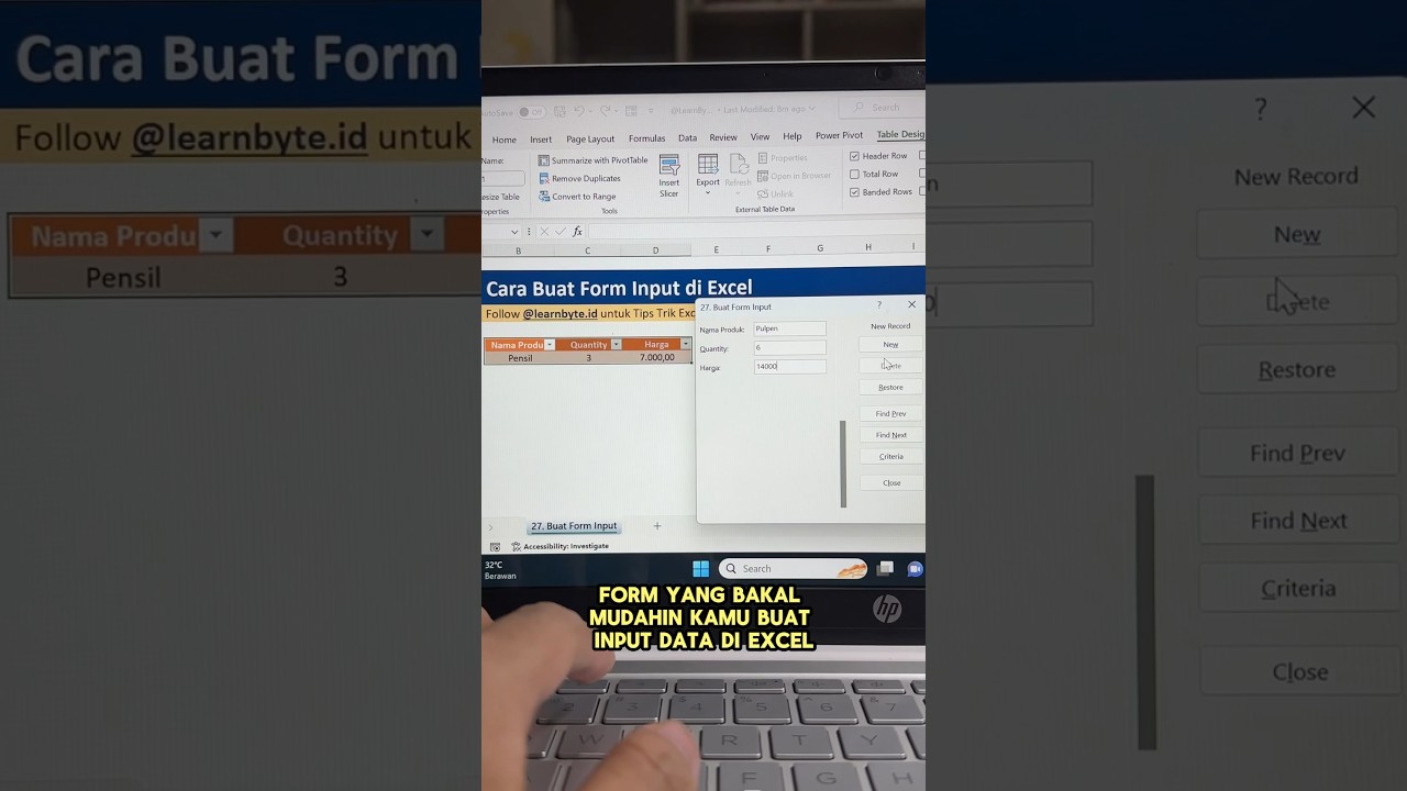 Cara Buat Form Input Data di Excel #exceltips #exceltricks #exceltutorial #excel