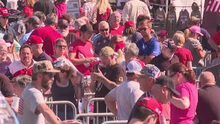 Large crowds gather outside Greensboro Complex as they wait for former President Donald Trump