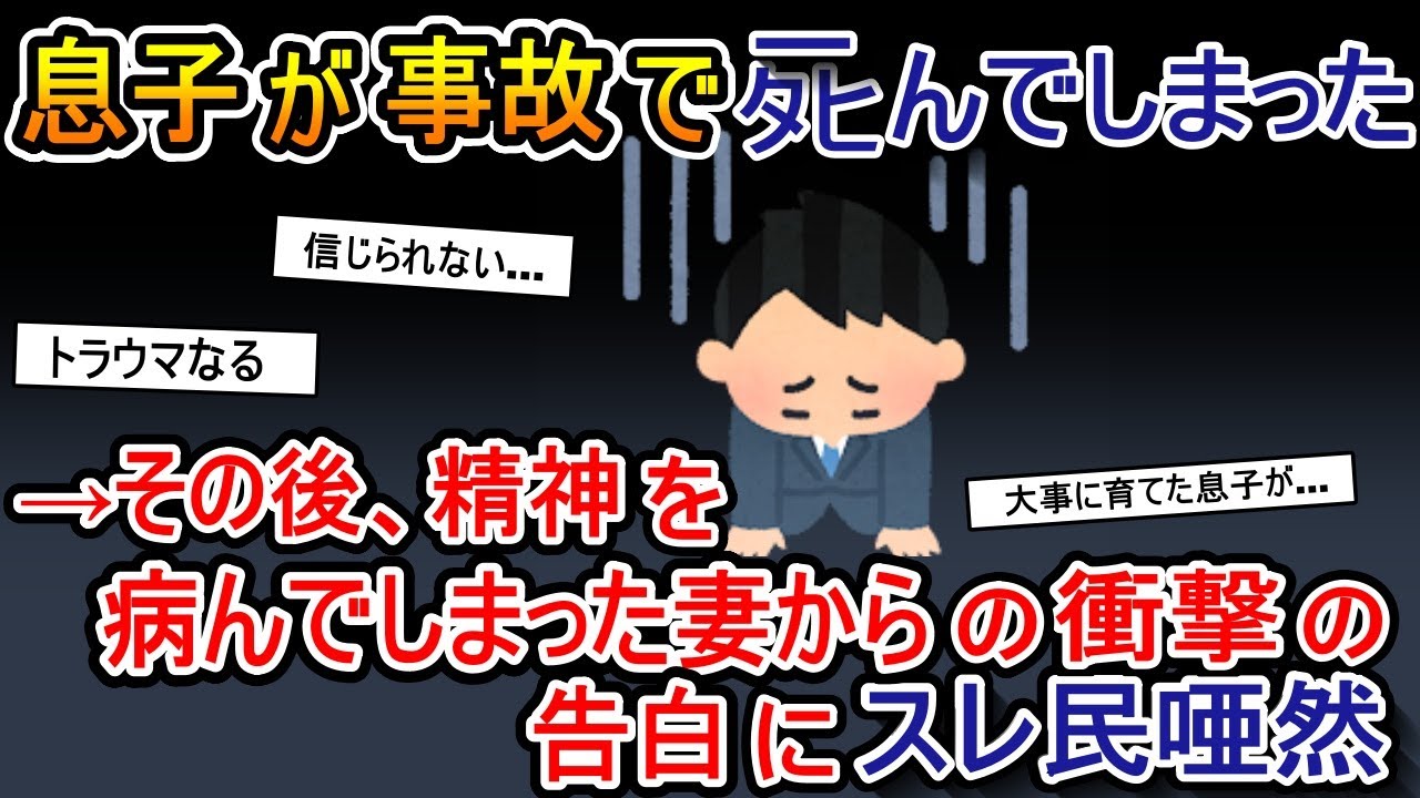 大切な一人息子が事故でタヒんでしまった、、、、→その後精神を病んでしまった妻からの衝撃の告白にスレ民唖然【2ch 修羅場スレ・ゆっくり解説】