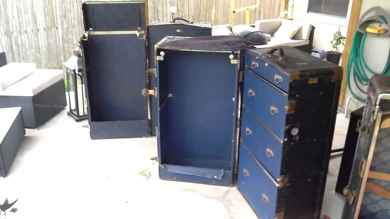 Large Vintage Oshkosh Travel Steamer Wardrobe Trunk