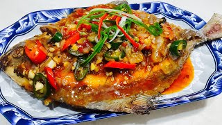 Restaurant style tasty fried whole fish with tau cheong sauce | chillie bean paste sauce