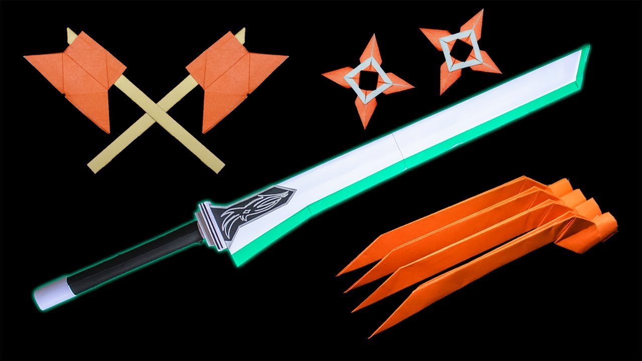 Оружие из бумаги легко. Origami Ninja Star/Sword/Knife. Меч кунай оригами. Оригами оружие ниндзя кунай. Оригами оружие Двухклинковый меч.