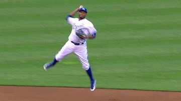 DET@KC: Escobar makes a leaping throw to nab Martinez