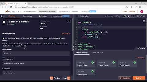 Coding Ninjas| Codezen : Reverse of a number (Python)