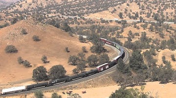 Trio of BNSF Power descends North after negotiating Tehachapi Loop with freight train 10/18/14