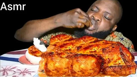 Asmr Mukbang Whole Chicken Pepper Soup With Cassava Fufu/African Food.
