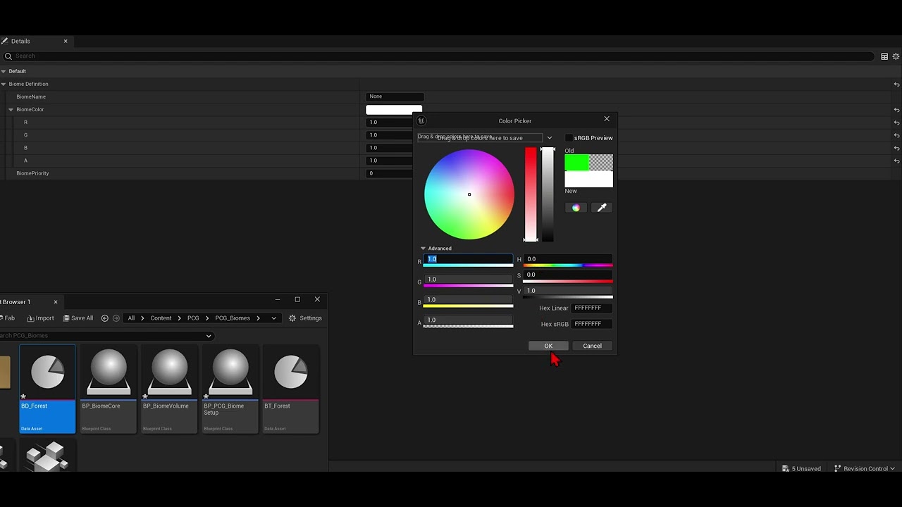BiomeCorePCG 017 BP Biome Setup→Rename（e.g., Forest）→Set Definition Asset