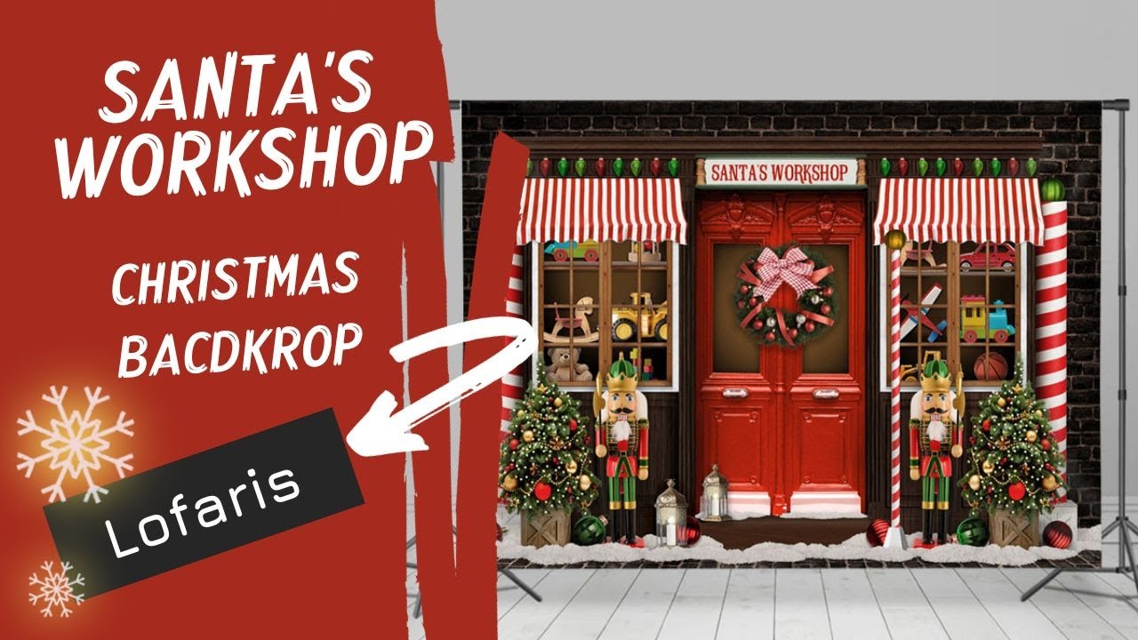 Santas Workshop Theme Holiday Merry Christmas Backdrop