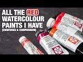 All the red watercolour paints I have (Swatches and Comparison)