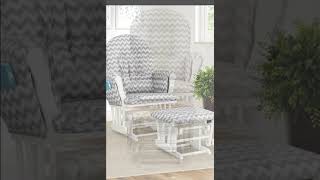 Storkcraft Premium Hoop Glider and Ottoman White Base, Gray Chevron Cushion – Padded Cushions with S
