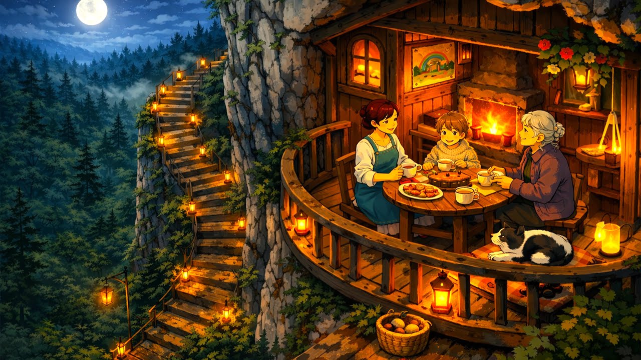 A Peaceful Night in the Forest House | Ghibli-Style Video