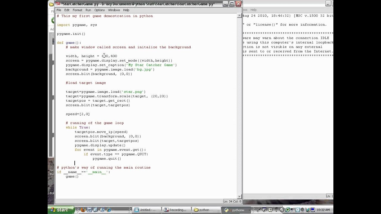 Python - Pygame Lesson - Star Catcher Part 2: target movement - YouTube